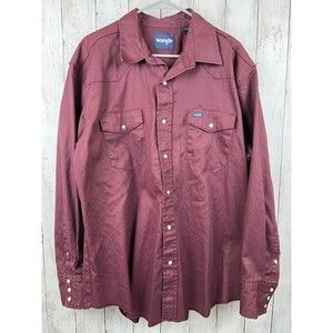 WRANGLER SHIRTS Cowboy Cut Maroon Long Sleeve Twill Men's Pearl Snap Size 2XL